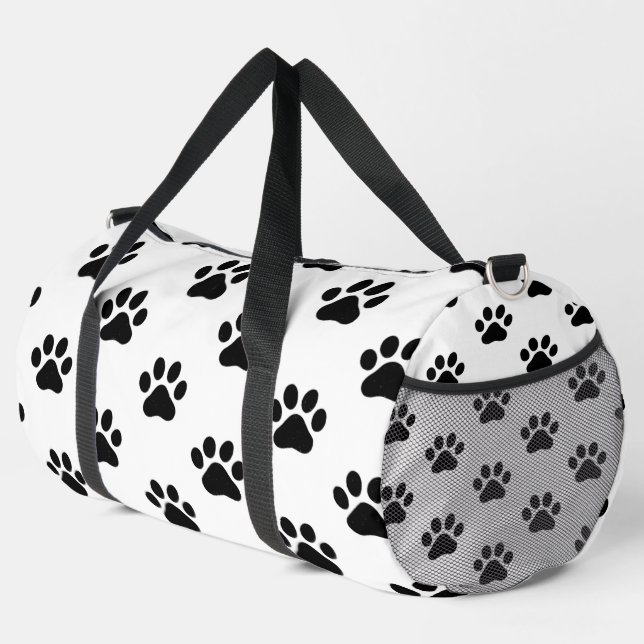 Classic Black Paw Print White  Duffle Bag (Right Corner)