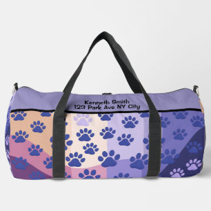 Classic Black Paw Print White Monogram Personalise Duffle Bag
