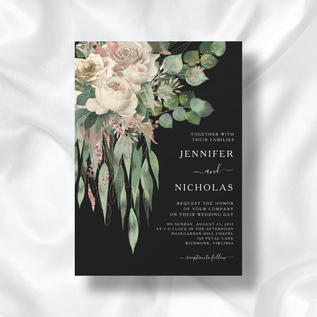 Classic Black Peonies Wedding Invitation (Creator Uploaded)