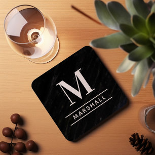 Classic Black Personalised Family Monogram Initial Coaster
