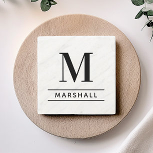 Classic Black Personalised Family Monogram Initial Stone Coaster