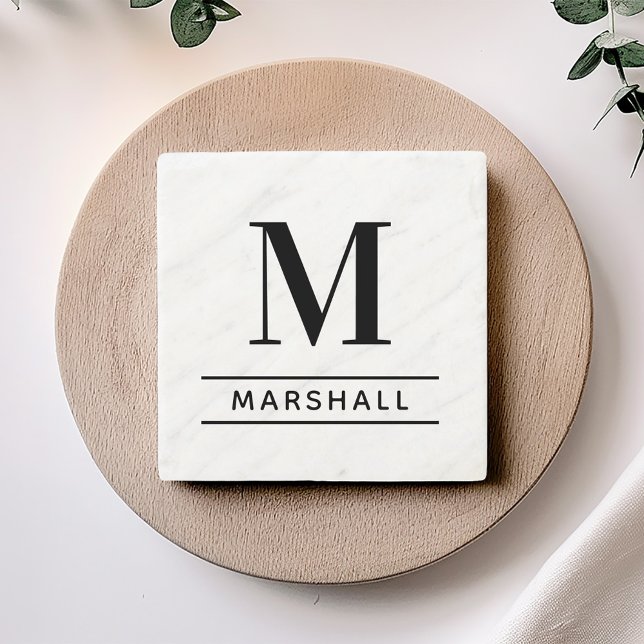 Classic Black Personalised Family Monogram Initial Stone Coaster (Creator Uploaded)