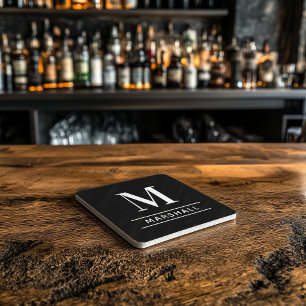 Classic Black Personalised Family Monogram Initial Stone Coaster