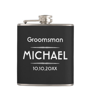 Classic Black Personalised Groomsman Hip Flask