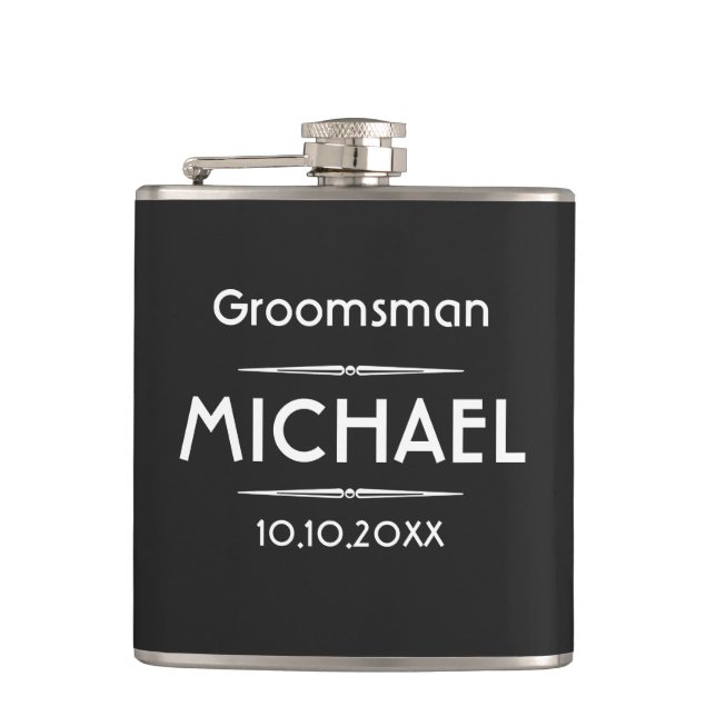 Classic Black Personalised Groomsman Hip Flask (Front)