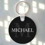 Classic Black Personalised Monogram and Name Key Ring<br><div class="desc">Personalised Monogram and Name Gift
features personalised name in white and monogram in grey as background,  in classic serif font style,  
on black background.

Perfect as holiday gift,  family reunion favours,  thank you gift for groomsmen and gift for any special occasions.</div>