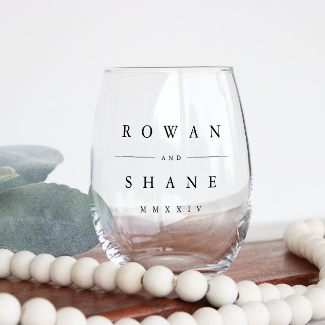 Classic Black Personalised Wedding Stemless Wine Glass (Creator Uploaded)