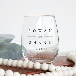 Classic Black Personalised Wedding Stemless Wine Glass