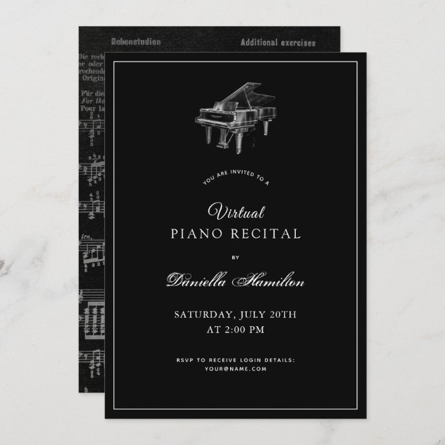 Classic Black Piano Virtual Recital Invitation (Front/Back)