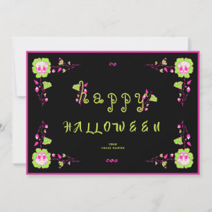 Classic Black & Pink Skull Happy Halloween Card