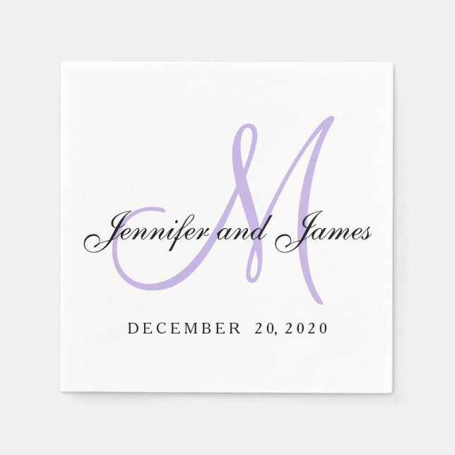 Classic Black Purple Monogram Paper Napkins (Front)