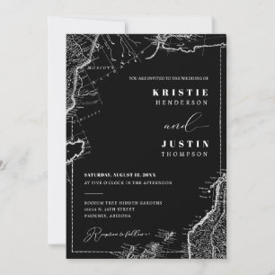 Classic Black Retro Travel QR Code Photo Wedding Invitation