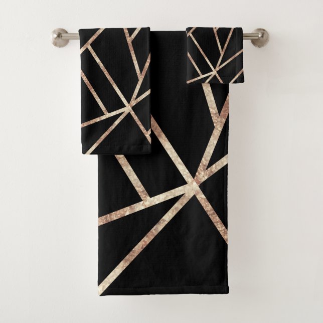 Classic Black Rose Gold Geo #1 Bath Towel Set (Insitu)