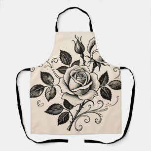 Classic Black Rose Vintage Botanical Bloom Apron