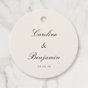Classic Black Script Elegant Wedding Custom Ivory Favour Tags