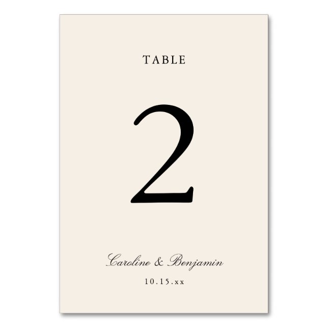 Classic Black Script Elegant Wedding Custom Ivory Table Number (Front)