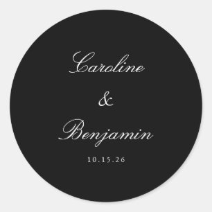 Classic Black Script Elegant Wedding Custom Round Sticker