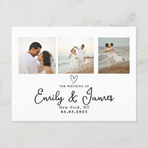 Classic Black Script Photo Strip Wedding  Postcard