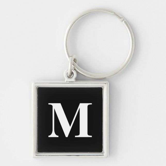 Classic Black Serif Monogrammed Key Ring (Front)