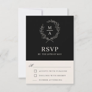 Classic Black Simple Elegant Monogram RSVP