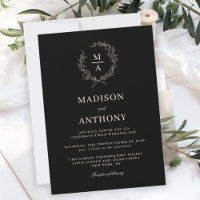 Classic Black Simple Elegant Monogram Wedding