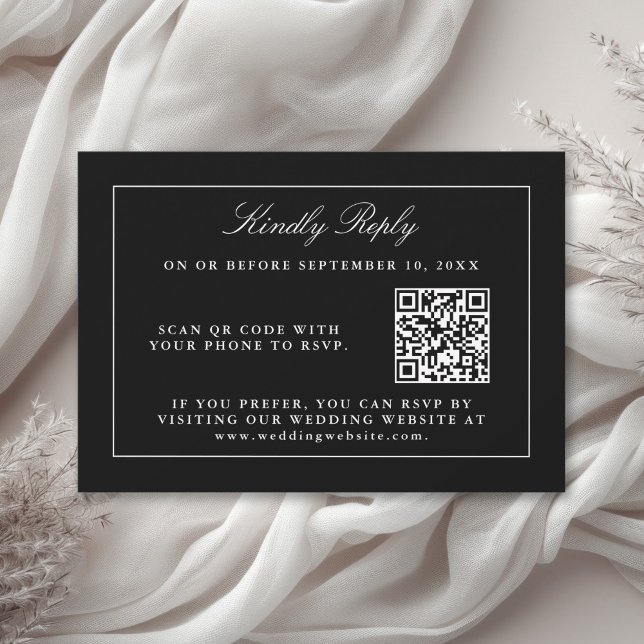 Classic Black Simple Elegant RSVP with QR Code Card (Creator Uploaded)