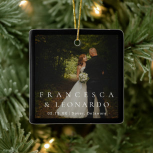 Classic Black Simple Photo Wedding Ceramic Ornament