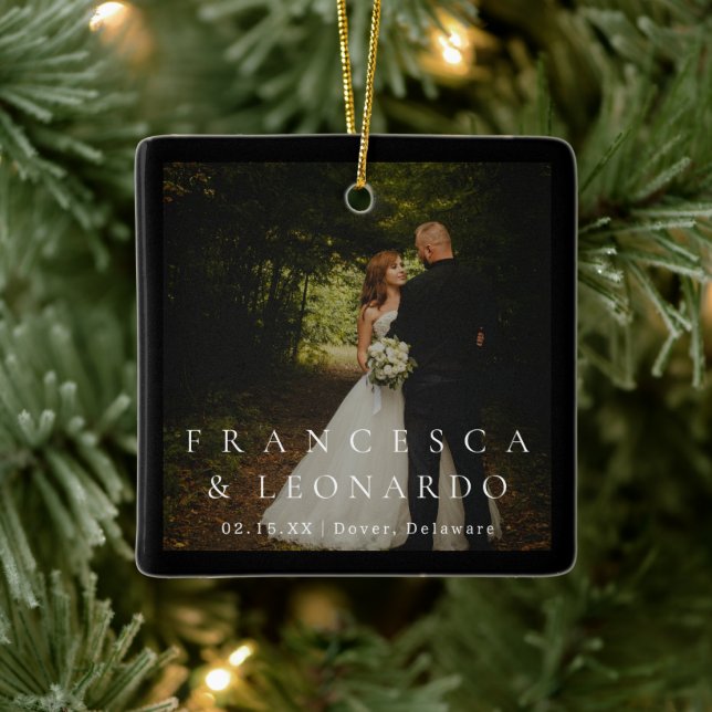Classic Black Simple Photo Wedding Ceramic Ornament (Tree)