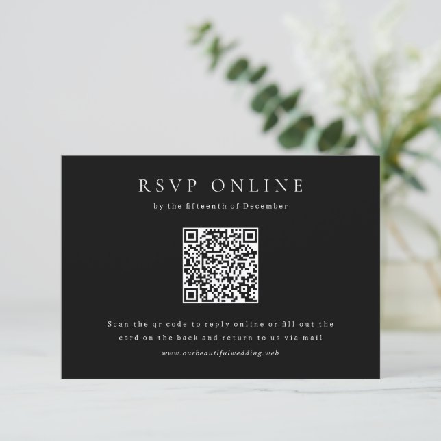 Classic Black Simple QR Code Wedding RSVP Card (Standing Front)