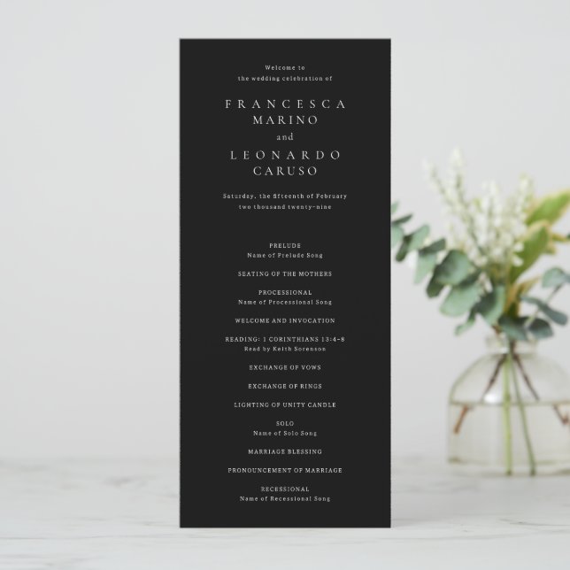 Classic Black Simple Wedding Program (Standing Front)