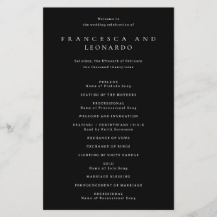 Classic Black Simple Wedding Program Flyer