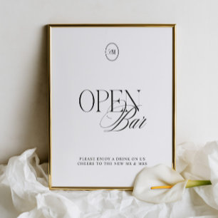 Classic Black & Soft White Open Bar Wedding Sign