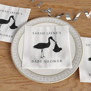 Classic Black Stork Baby Shower White Napkins