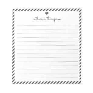 Classic Black Stripe Feminine Script Heart Name Notepad