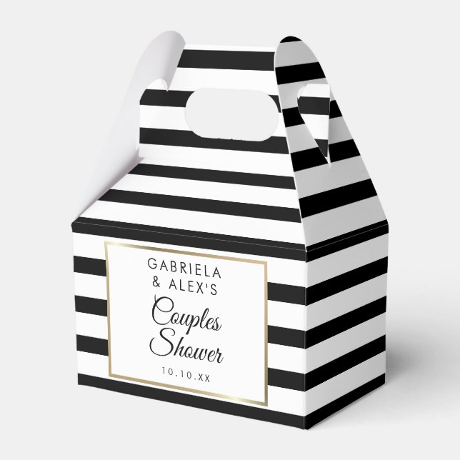 Classic Black Stripe Gold Couples Bridal Shower Favour Box (Front Side)