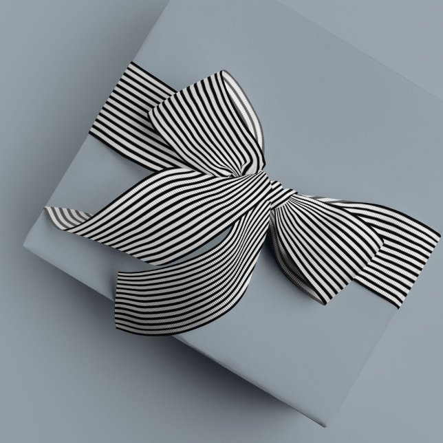 Classic Black Stripe Satin Ribbon (Black and white pinstripes ribbon)