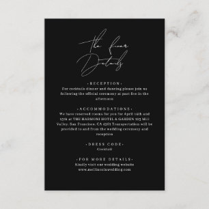 Classic Black Stylish Script Wedding Details Enclosure Card