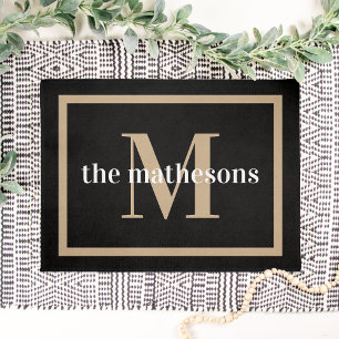 Classic Black & Tan Family Name & Monogram Doormat