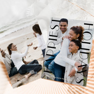 Classic Black Two Photo Happiest Holidays Holiday Card