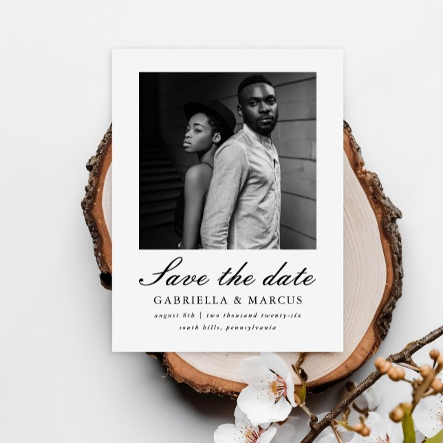 Classic Black Two Photo Wedding Save the Date Postcard (Creator Uploaded)