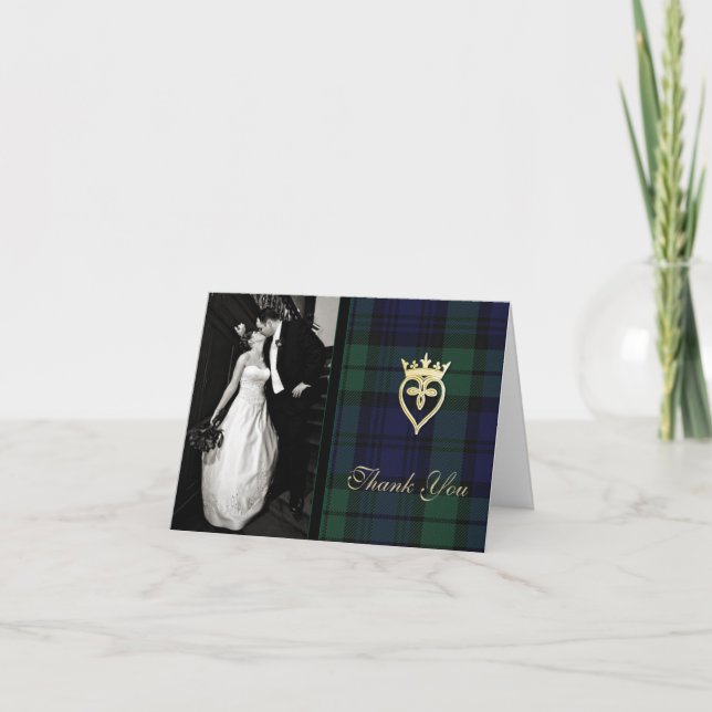 Classic Black Watch Plaid Photo Thank You Card (Front)