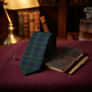 Classic Black Watch Tartan Dark Green Navy Blue Tie