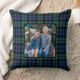 Classic Black Watch Tartan Photo Christmas Cushion