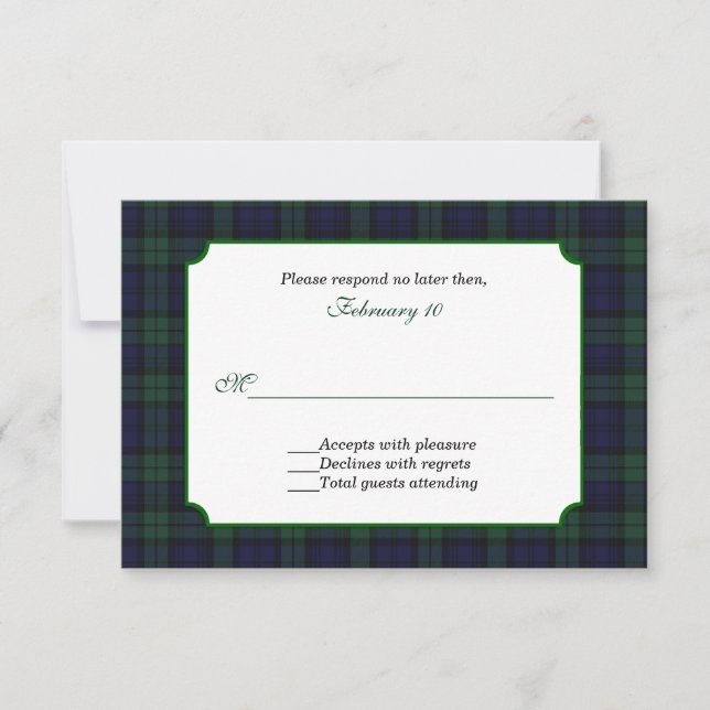 Classic Black Watch Tartan Wedding RSVP (Front)