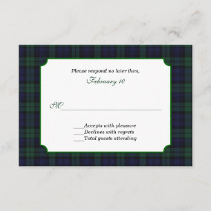 Classic Black Watch Tartan Wedding RSVP Card