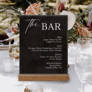 Classic Black Wedding Bar Menu Acrylic Sign