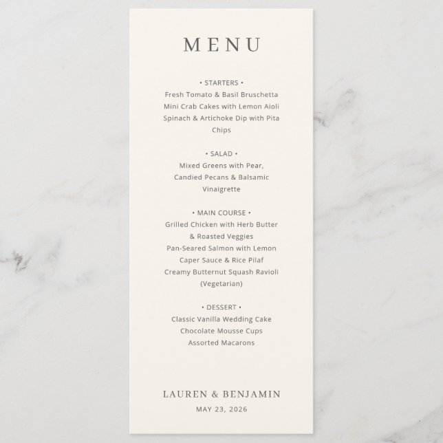 Classic Black Wedding Menu (Front)