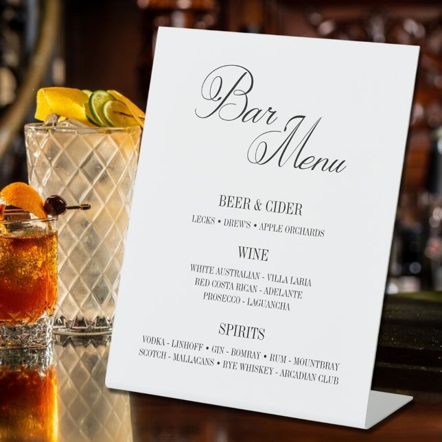 Classic Black & White Bar Menu 8 x 10 Inch Pedestal Sign (Creator Uploaded)