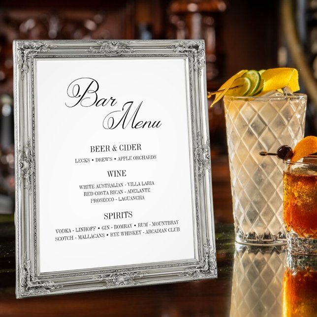 Classic Black & White Bar Menu 8 x 10 Inches Print (Creator Uploaded)