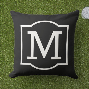 Classic Black White Bracket Monogram Cushion